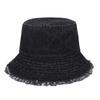 Džínový klobouk typu bucket hat pro ženy, retro s odřenými a surovými okraji, novinka na jaro a léto, snadno kombinovatelný pro ochranu před sluncem