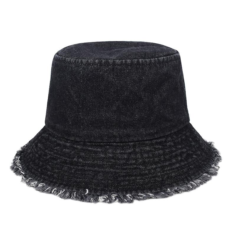 Džínový klobouk typu bucket hat pro ženy, retro s odřenými a surovými okraji, novinka na jaro a léto, snadno kombinovatelný pro ochranu před sluncem