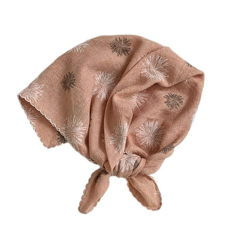 Cotton and linen silk scarf neck small square scarf summer retro literary floral decoration neck protection small scarf scarf headscarf headband