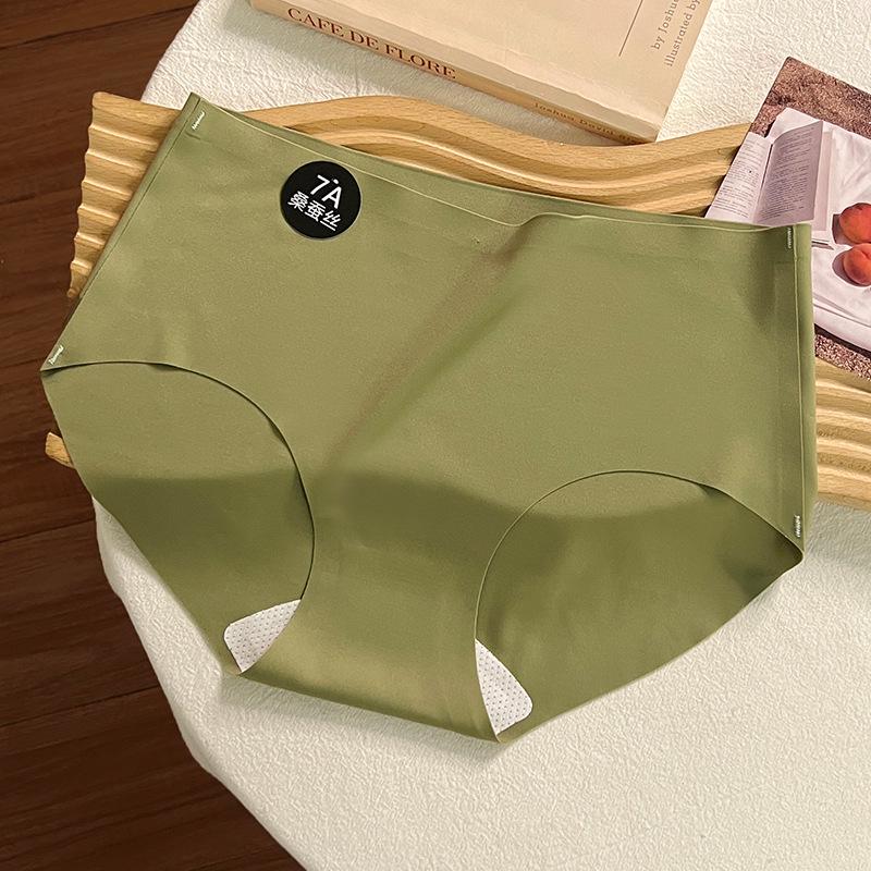 Women's Seamless Ice Silk Panties - Comfortable, Breathable, High Elastic Mid-Waist Briefs with Mulberry Silk Crotch