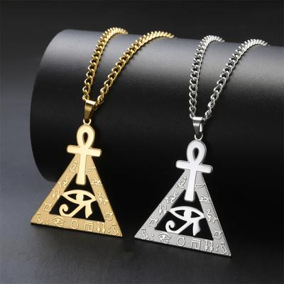  Mysterious Ancient Egyptian Symbol Necklace Stainless Steel Ankh Cross Eye of Horus Pendant Choker Amulet Jewelry Gift
