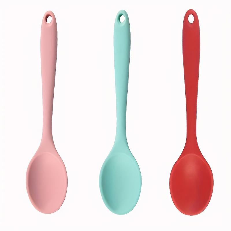 Set of 3 Spoons, Small Silicone Spoons, 8-inch Heat-resistant and Non-stick Kitchen Spoons, Suitable for Baking and Stirring