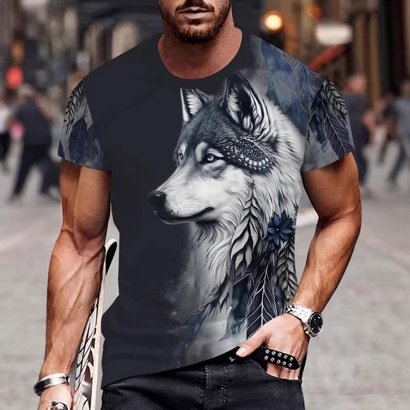 T-shirt Estiva da Uomo Girocollo Stampata in 3D Moda Versatile Traspirante Tendenza Casual