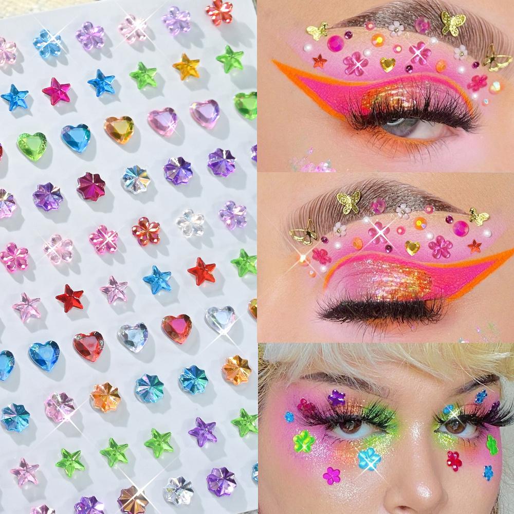 4pcs Assorted Colored Face Gem and Body Jewelry Rhinestone Stickers