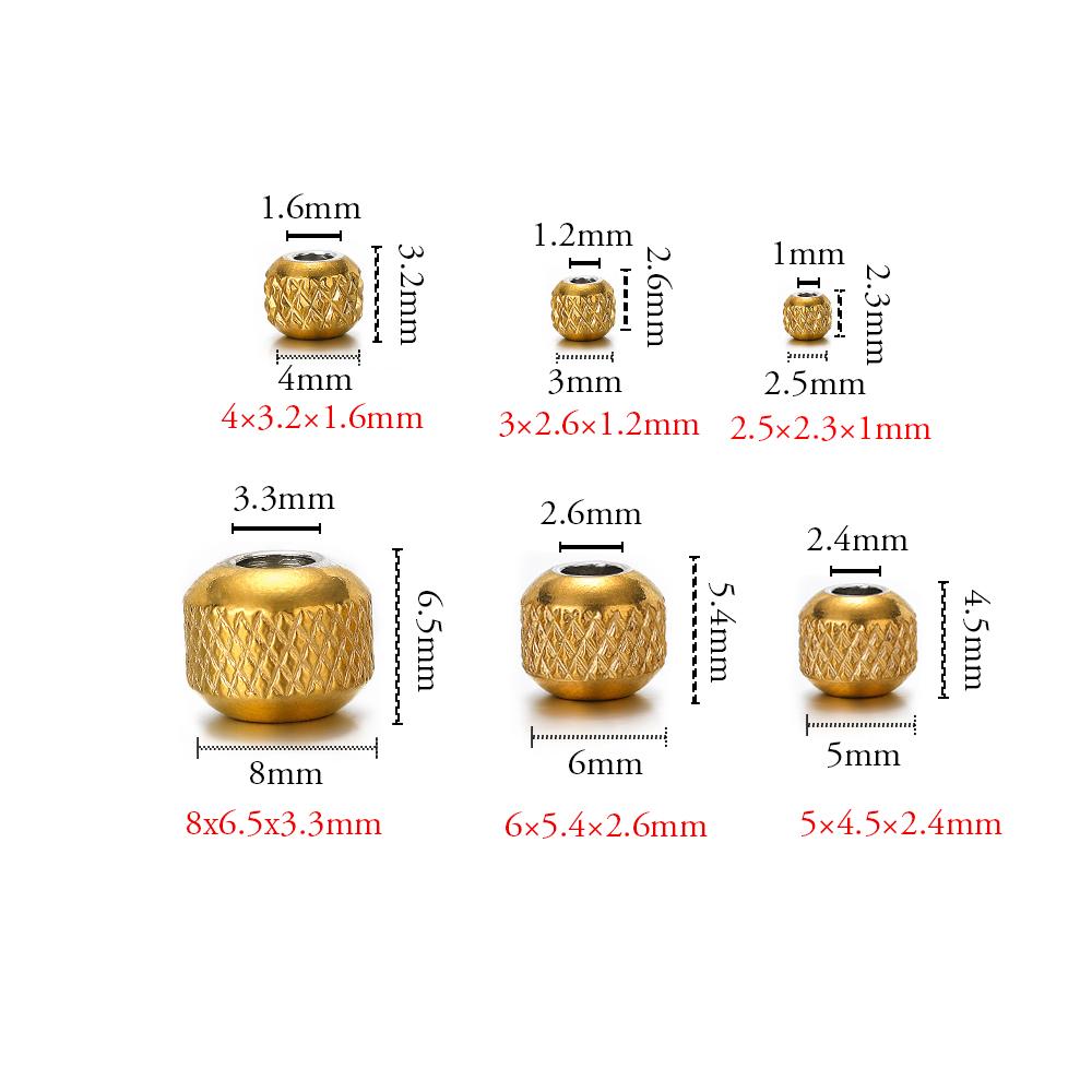 50pcs Stainless Steel Beads 18k Gold Color 4mm 6mm 8mm Ridged Cyclinder Tube Spacer Loose Beads for Jewelry Making DIY Findings