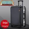 Kangaroo Leather Travel Suitcase - Durable, Large Capacity for Men, Women, and Students with Password Lock and Trolley Wheels.