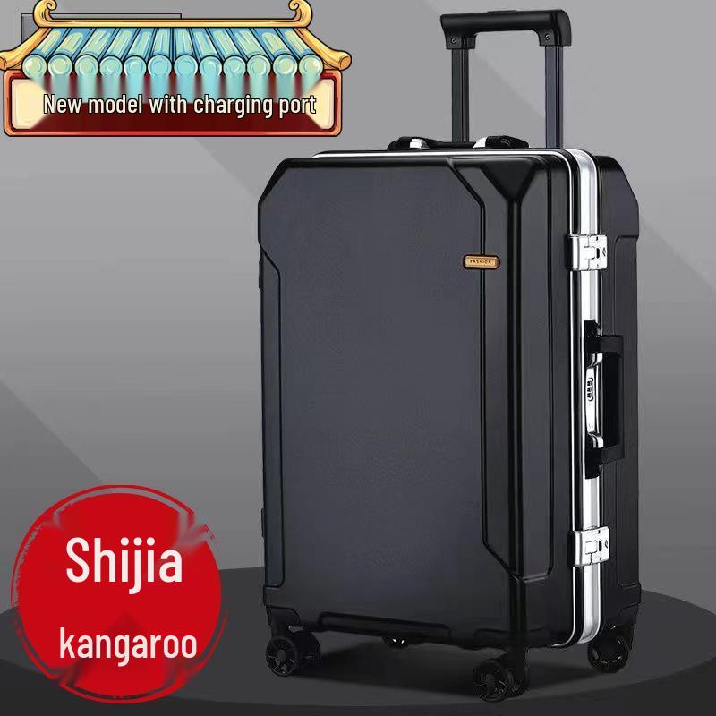 Kangaroo Leather Travel Suitcase - Durable, Large Capacity for Men, Women, and Students with Password Lock and Trolley Wheels.