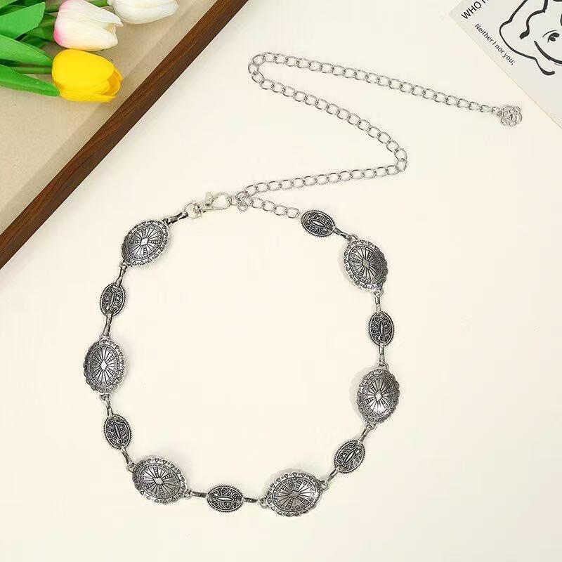 Metal Waist Chain Oval Belt - Versatile Fashion Accessory for Jeans, Suits, and Dresses