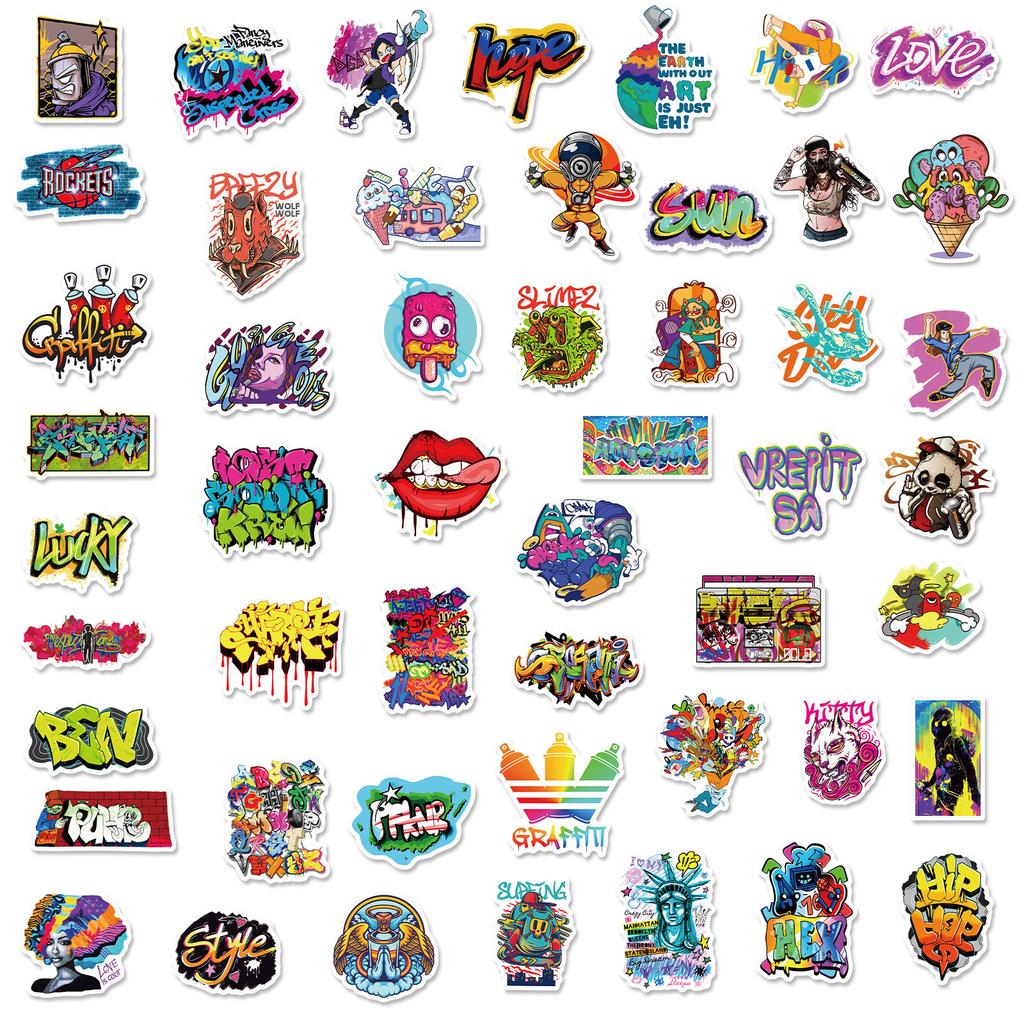 50 Naklejek Graffiti Uliczne, Naklejki Kreskówkowe, Kask Pudełko na Artykuły Szkolne Studenta Naklejki Graffiti
