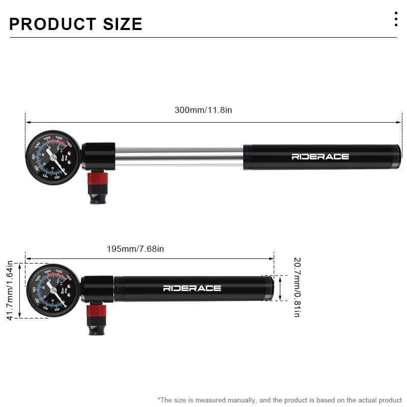 RIDERACE Bicycle Pump With Gauge Portable Aluminum Alloy Hand Tire Air Inflator Bike Air Shock Pump AV FV Presta Schrader Valve
