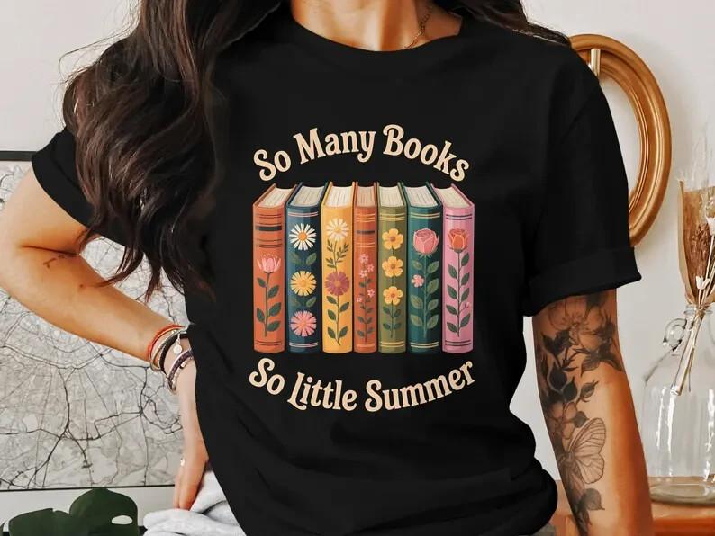 Books T-Shirt, Floral Bookstack Shirt, So Many Books T Shirt #33 XXL