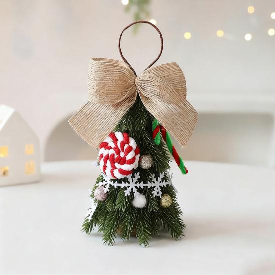 Yousheng Christmas Tree Decoration Small Artificial Pine Tree Hanging Ornaments with Bow for New Year Xmas Party Home Decor