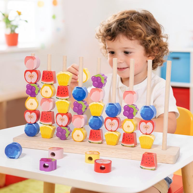 Holz Frucht Ringwurfspiel Farbe Form Zuordnungs Puzzle Spiel Buntes Perlen Kognition Frühe Lernspielzeuge Geschenk für Kinder
