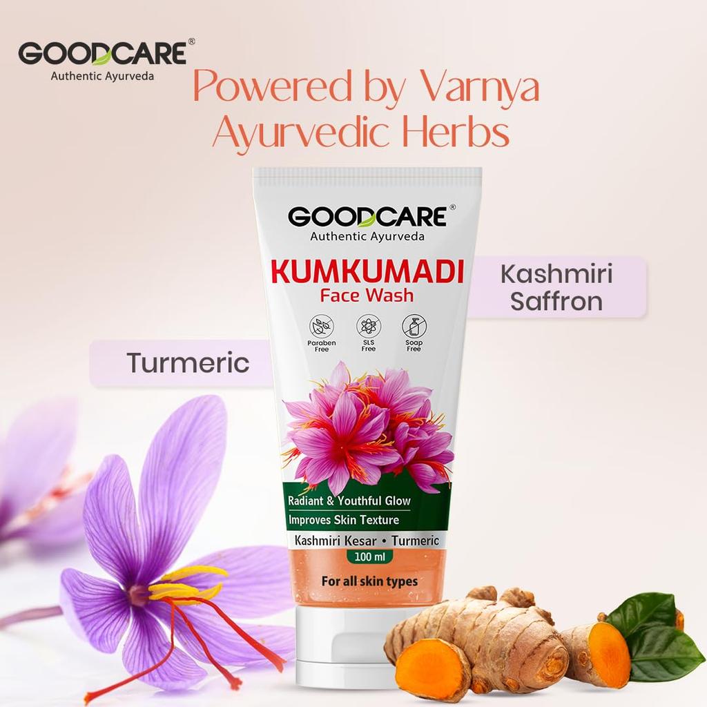 Goodcare Kumkumadi Face Wash 100ml by Baidyanath | With Saffron & Turmeric | Brightens Skin, Reduces Pigmentation | Paraben-Free | For All Skin Ty
