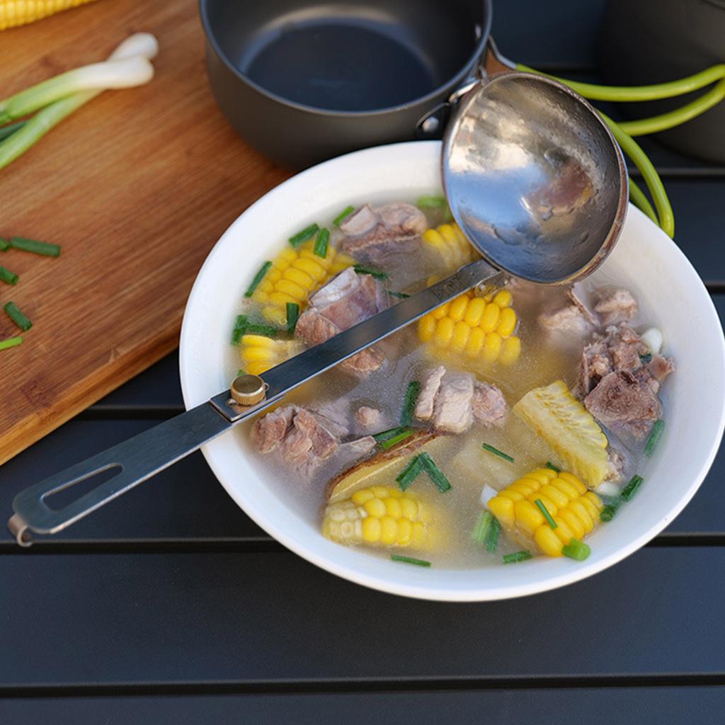 Camping Folding Spoon Outdoor Picnic 304 Stainless Steel Dinnerware Foldable Handle Soup Spoon Camping Tableware
