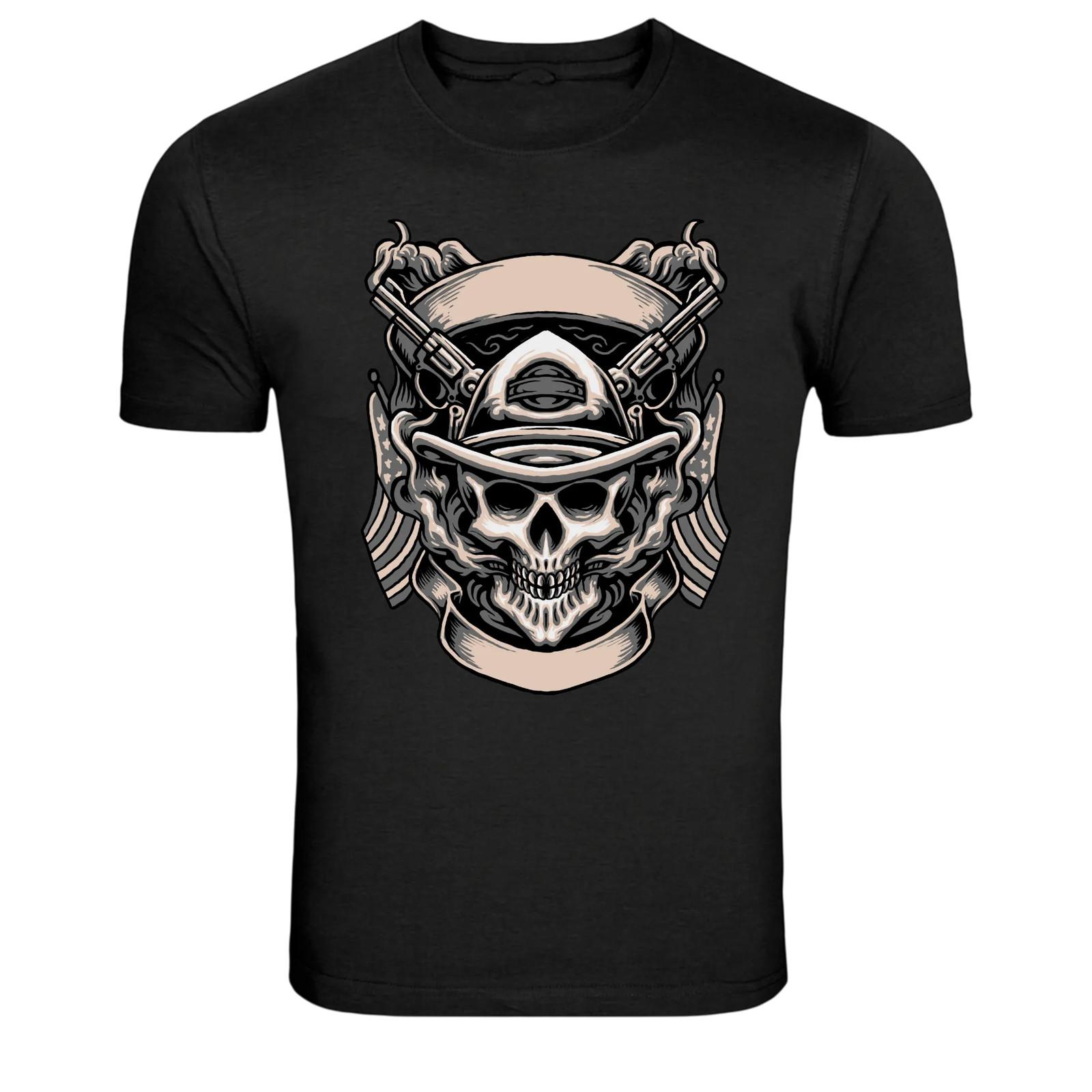 Outlaw Skull Cowboy Hat Guns Graphic T-Shirt Western Biker Te S разноцветный