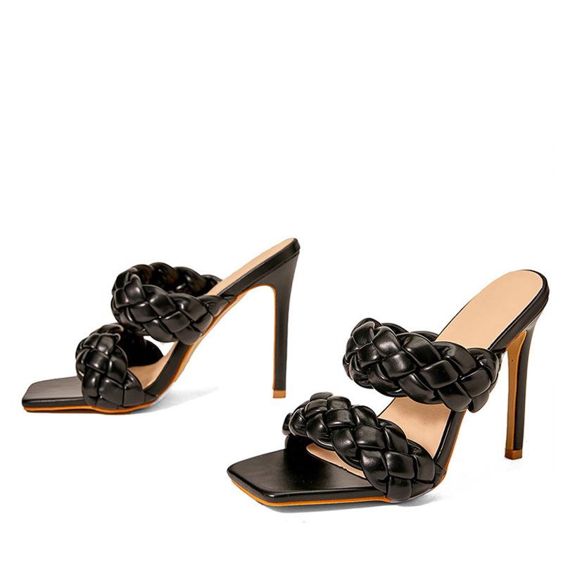 Sommarväv Damslippers Runwaystil Mode Tunna Höga Klackar Gladiatorsandaler Utomhusslides Damtofflor