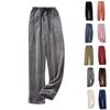 Women's Fuzzy Fleece Wide Leg Pajama Pants Elastic Drawstring Waist Warm Loungewear Sleep Trousers With Pockets