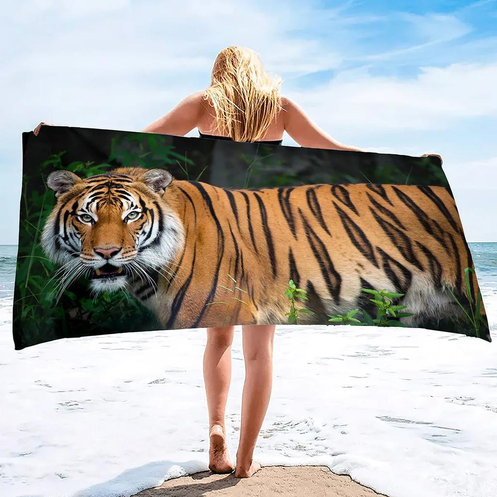 Tiger Beach Towel,Quick Dry Microfiber Compact Beach Blanket,Lightweight Pool Towel for The Swimming, Bath Camping Yoga Gym