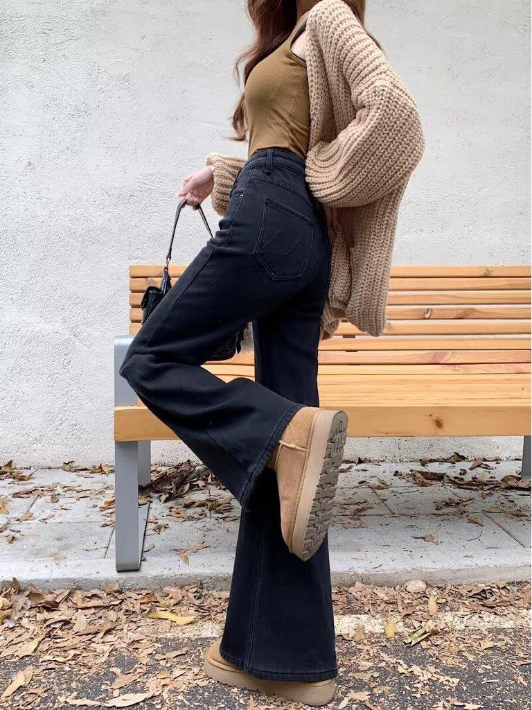 2025 Autumn Plus Size High Waist Stretch Jeans - Loose Fit, Slimming, Narrow Leg, Floor-Length for Women
