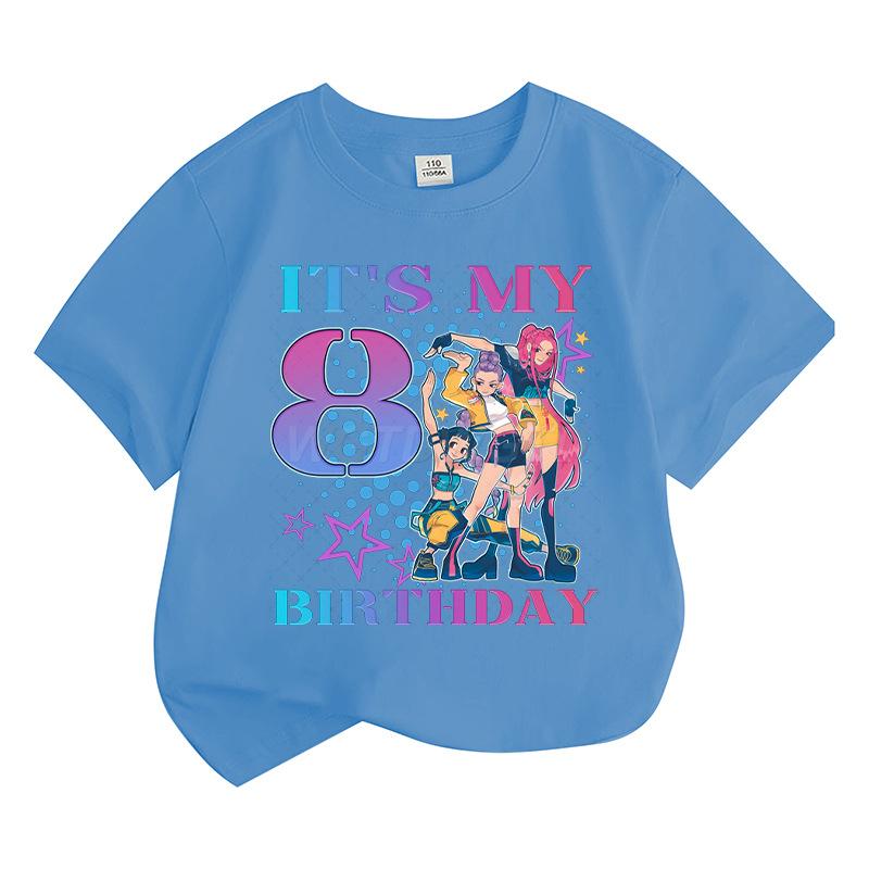 Boys' and Girls' Fashionable Birthday Themed Printed Round-Neck Short-Sleeve T-Shirts Summer Children's Loose-Fit Casual Tops