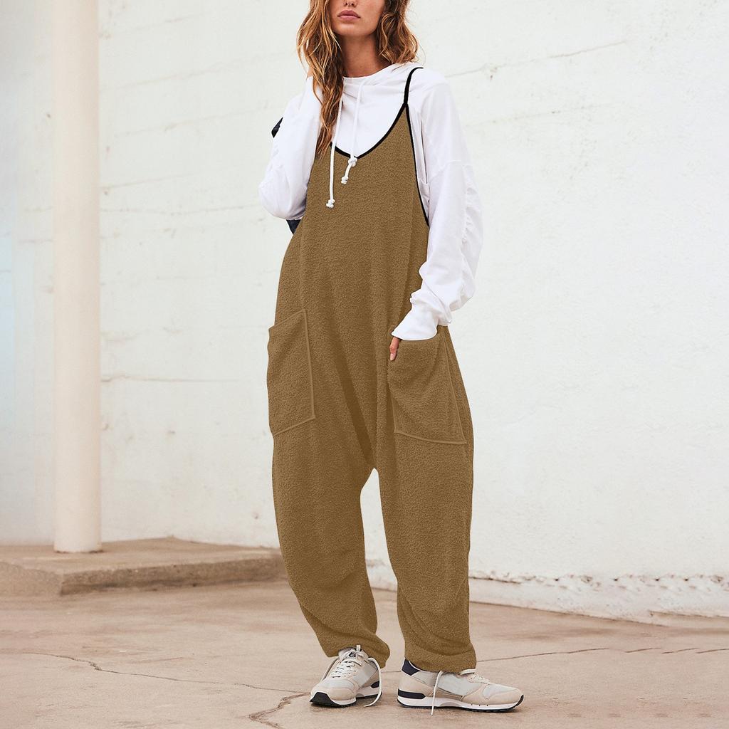 Womens Fleece Overalls One-piece Jumpsuits Adjustable Suspender Straps Warm Winter Fuzzy Ski Pants