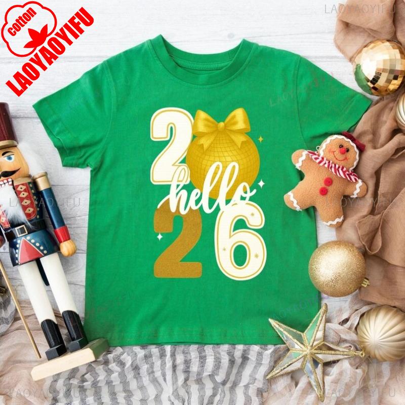 Hello 2026 Disco Ball New Year Tee Stylish NYE Outfit Unisex High Quality Cotton Crewneck Casual Style Regular Short Sleeve