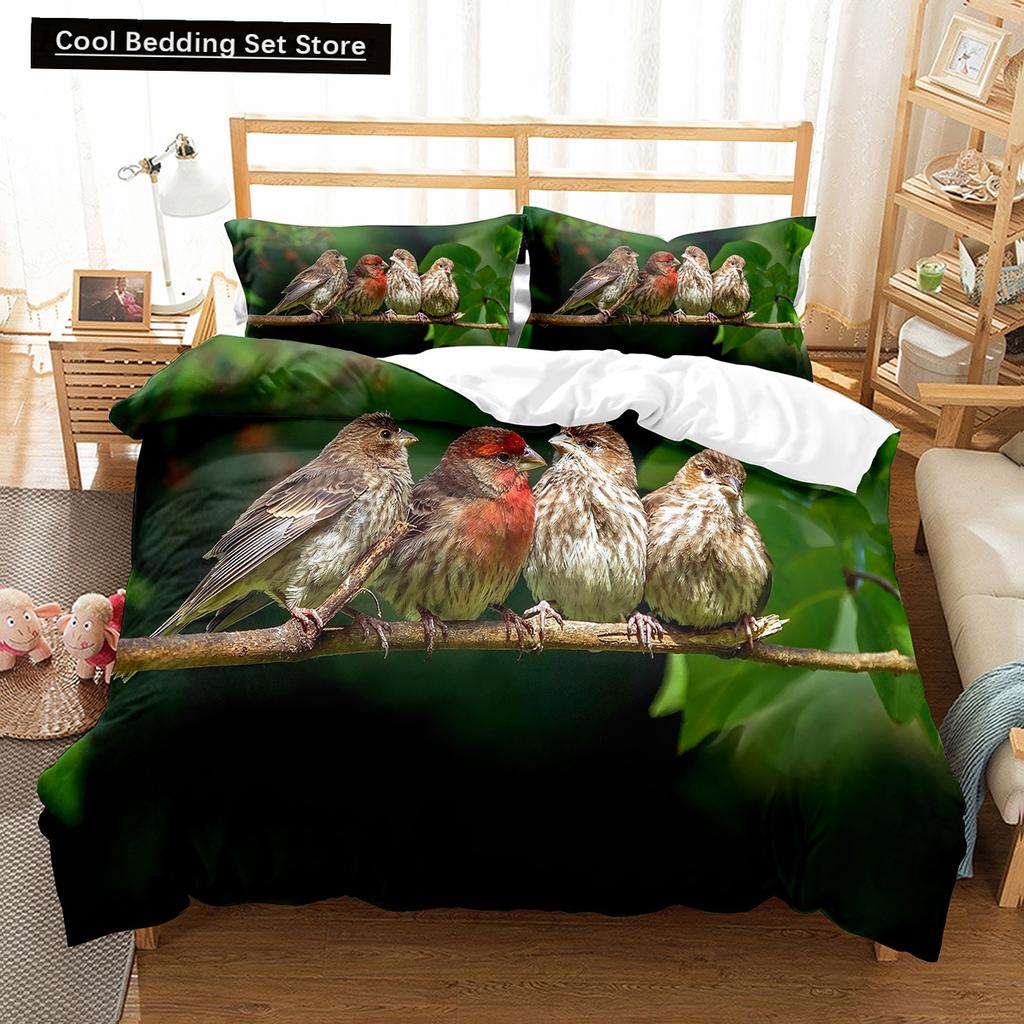 Red Rare Birds King Queen Duvet Cover Tropical Flying Animals Bedding Set Wildlife Quilt Cover 2/3Pcs Polyester Comforter Cover