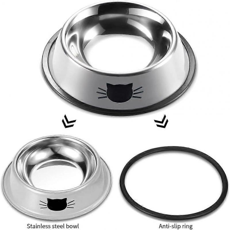 Pieces Cat Bowl, Stainless Steel Non-Slip Cat Food Bowls with Rubber Base, Pet Bowl, Cat Water Bowls for Puppies Hamsters Rabbits Small Animals (3)
