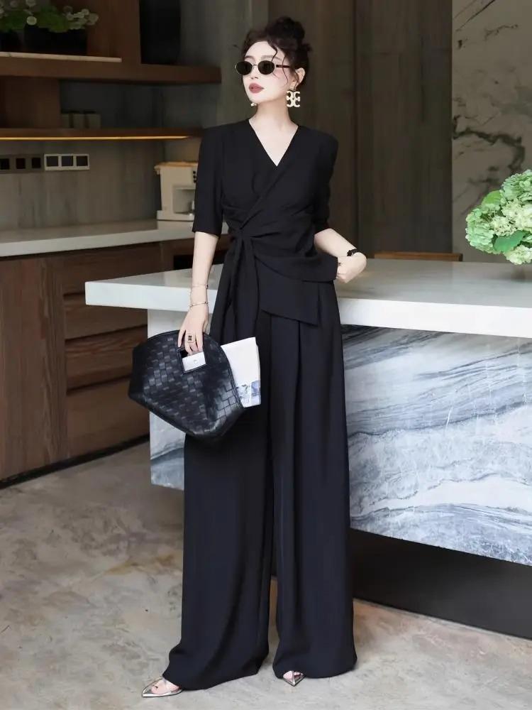 Women Summer Top Wide Leg Pants Outfit Fashion Slimming Designer Two Piece