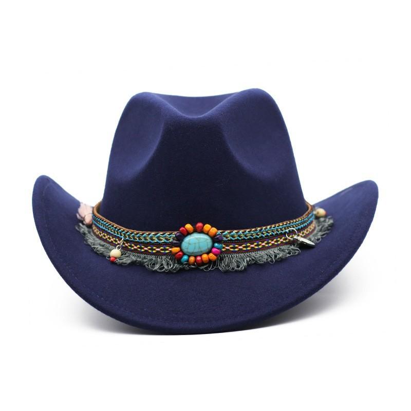 Jewel Ethnic Style Cowboy Hat, Crimped Felt Hat, Western Hat, Outdoor Riding Hat, Men's and Women's Cowboy Hats