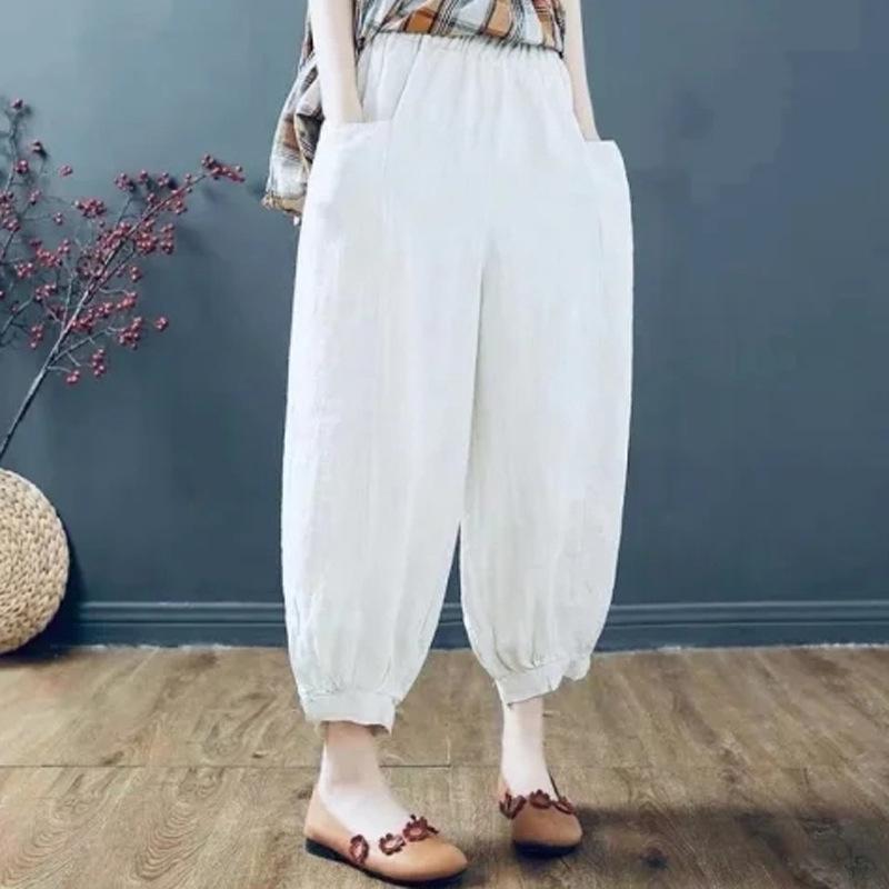 Women's Lantern Pants Summer Cropped Pants Solid Color Casual Loose Versatile Haren Pants