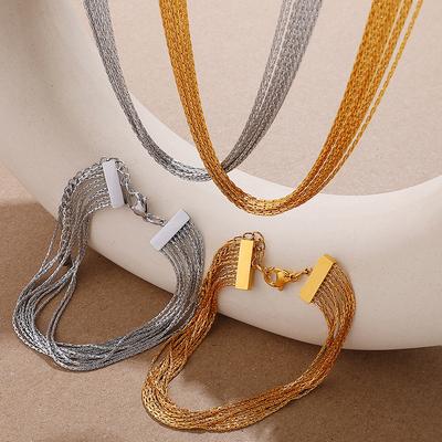 European and American Ins Style Multi-layer Design Bracelet Stainless Steel Plated 18K Gold Necklace Jewelry Women