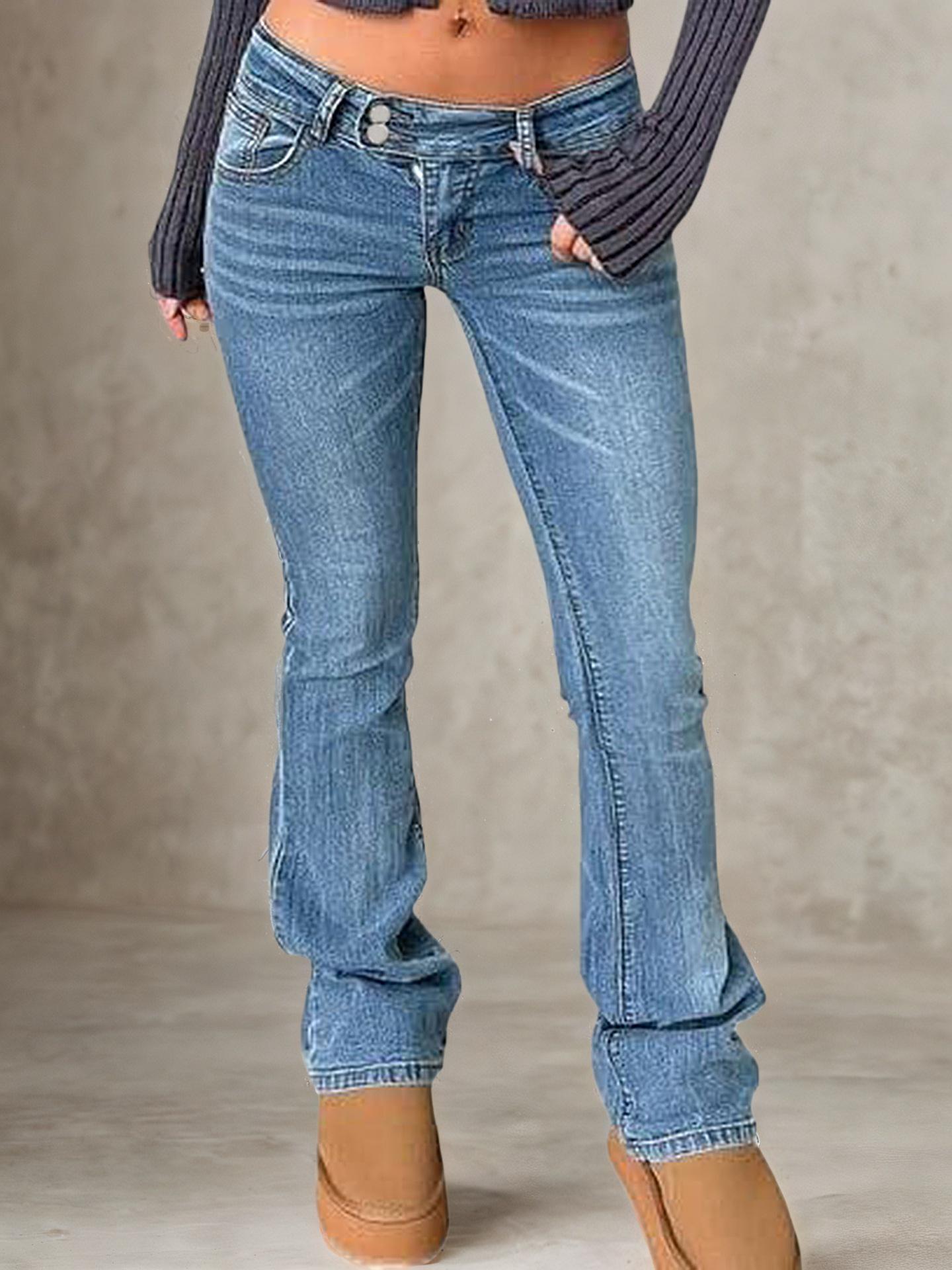 

Women s Micro-Flare Washed Slim-Fit Jeans - European American Street Fashion Style Large синий