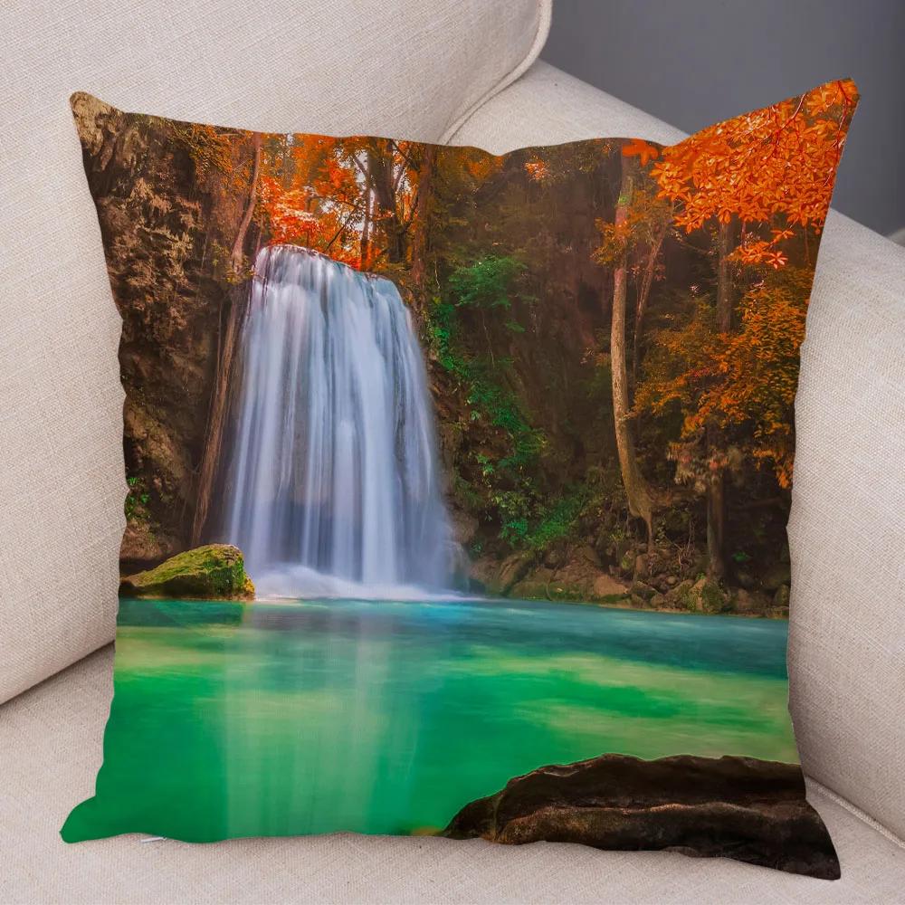 Waterfall Printed Pillow Case for Home Sofa Children Room Decor Beautiful Scenery Pillowcase Soft Plush Cushion Cover 45x45cm