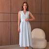 Summer French Temperament High-end Striped V-neck Sleeveless Dress Women's Casual Waist Button Coffee Break Dress
