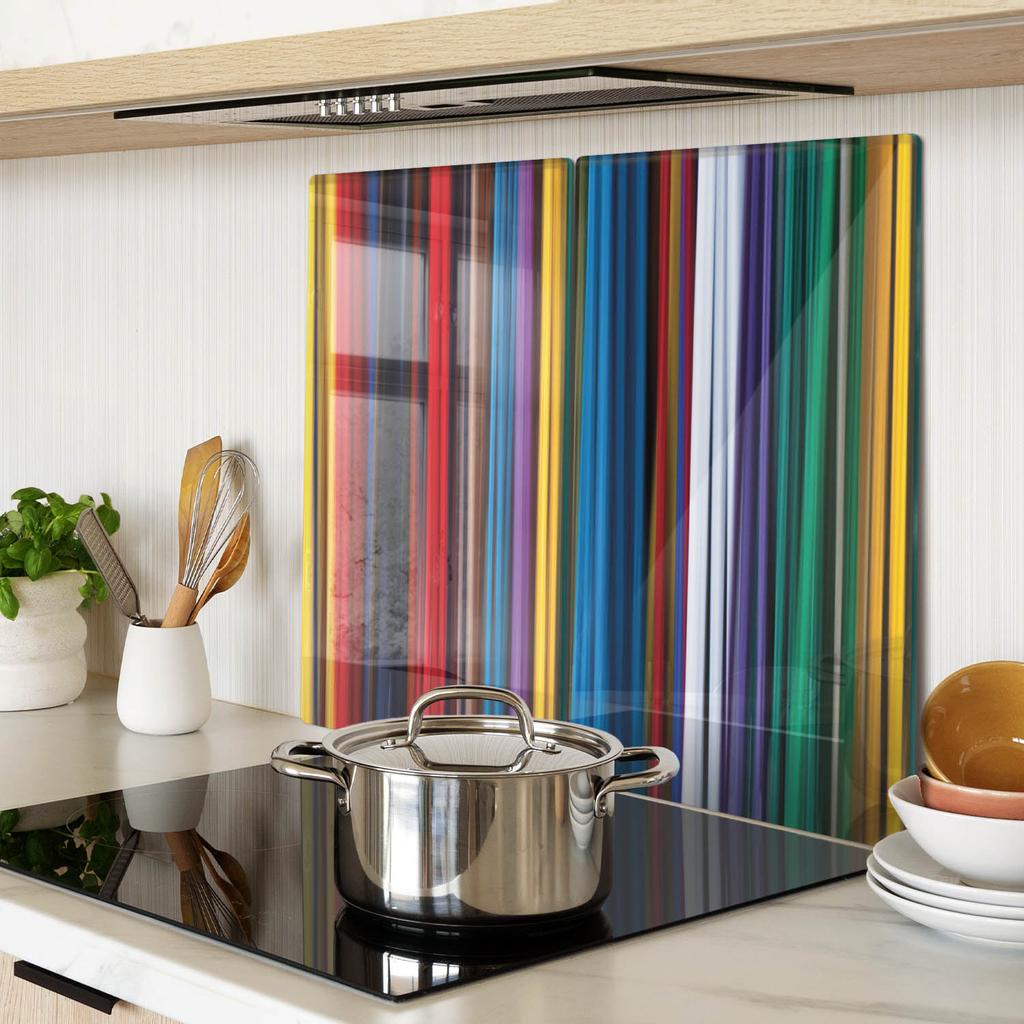 Glass Kitchen Cutting Boards With Colorful Striped Graphics 2X30X52 Cm