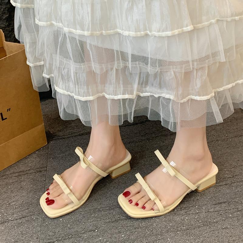 Female Shoes Loafers Glitter Slides Slippers Soft Square heel 2025 Jelly Comfort Block Spring Scandals Shoes Slippers Soft