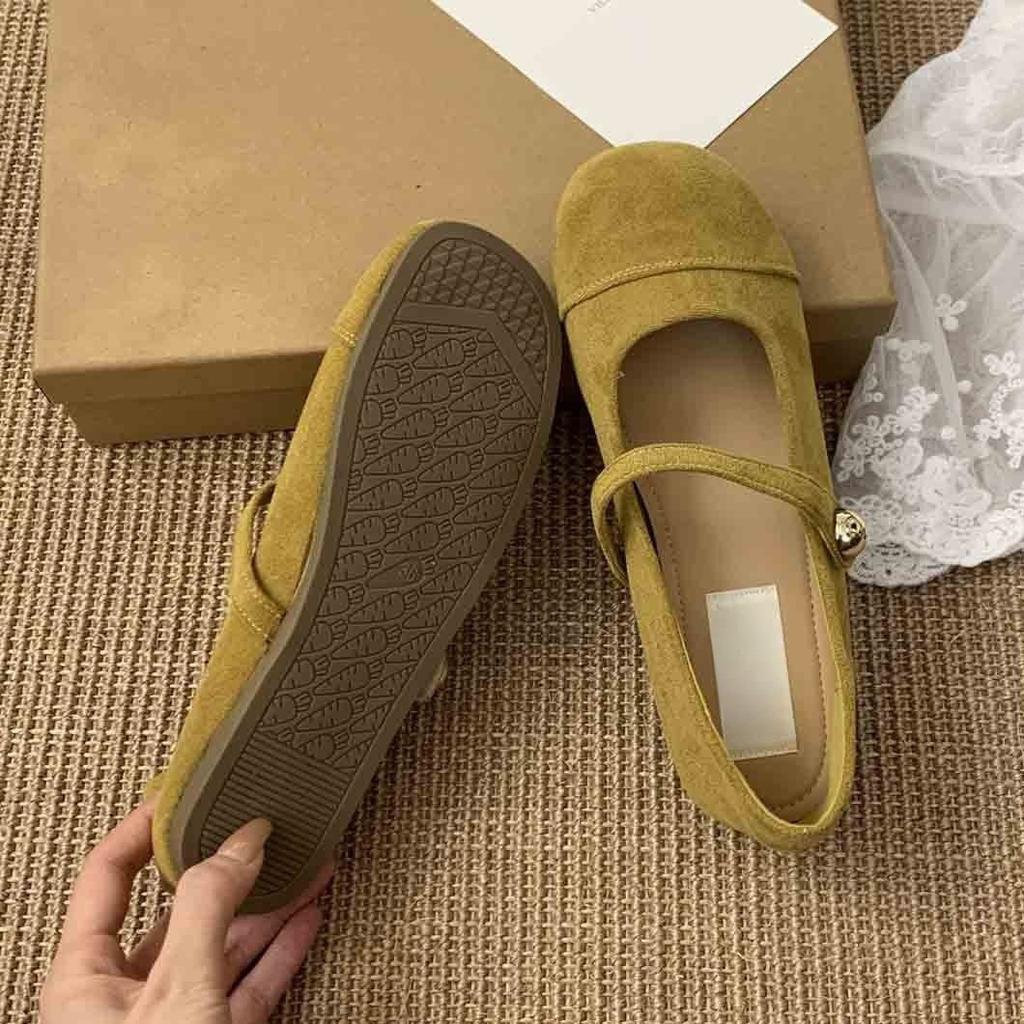 Early spring single shoe girl 2025 new French retro gentle fairy suede red Mary Jane shoes flat beanie shoes