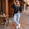 Women's Color Hoodie, Loose Fit Cross V-Neck Sweatshirt