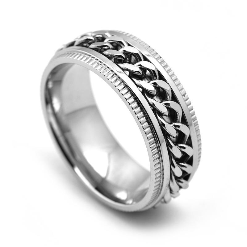 Anneau Engrenage Chaîne Rotatif Acier Titane Hommes Élégant Gothique Punk Bijoux