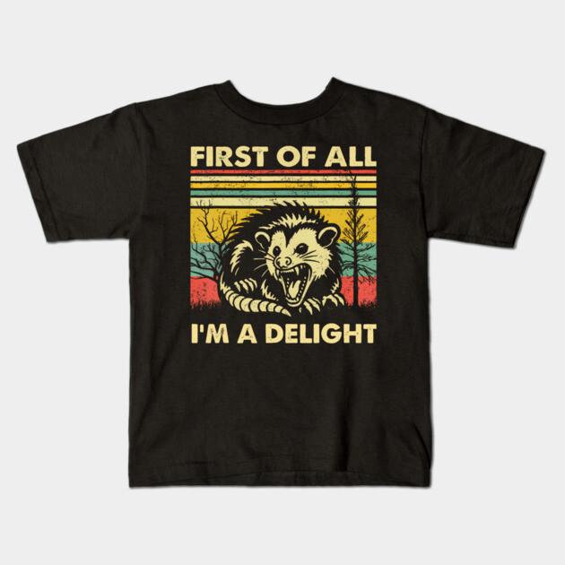 Boys Girls Soft Cotton Graphic Tees First Of All I'M A Delight Angry Opossum Breathable Daily School Wear Kids T-Shirts