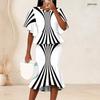Women Plus Size Black Printed Round Neck Batwing Sleeve Ruffle Hem Top Fishtail Skirt Two Piece Set