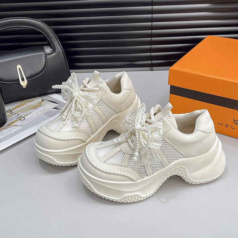 Breathable mesh surface 6CM heightened foam sole dad shoes 2025 new fairy wind summer versatile sports and leisure