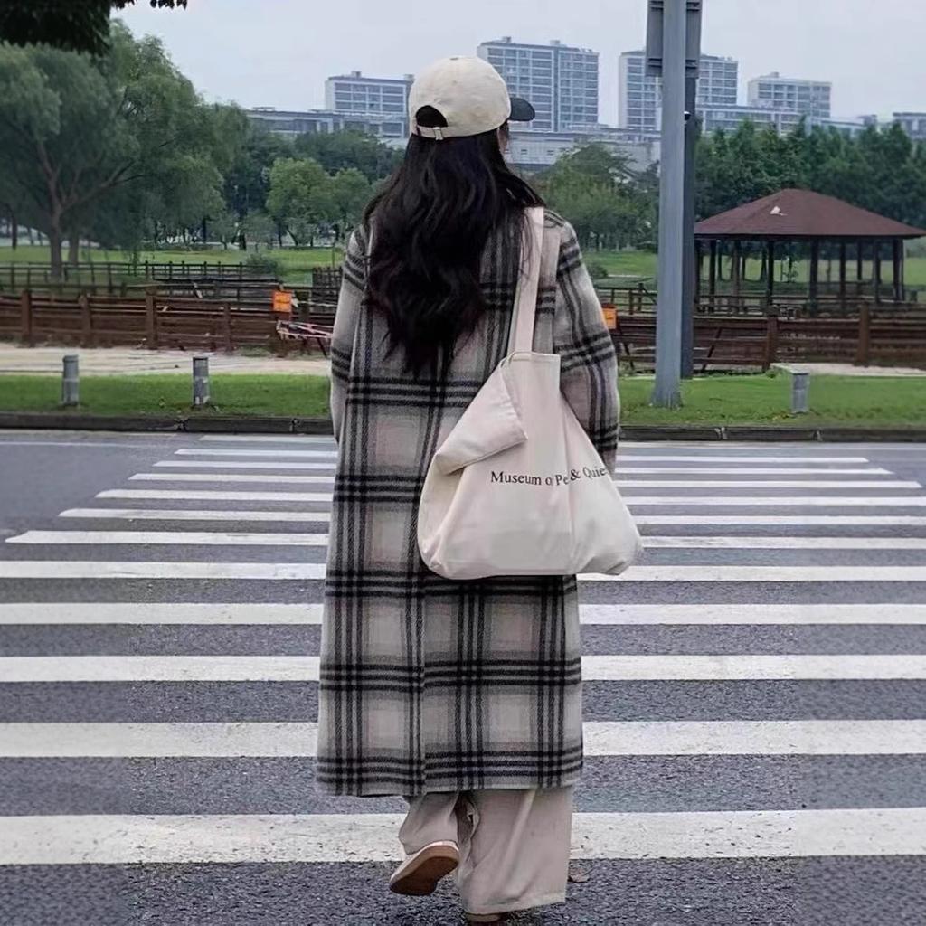 New Fashionable Versatile High-end Korean Three-line Plaid Double-sided Wool Women's Coat