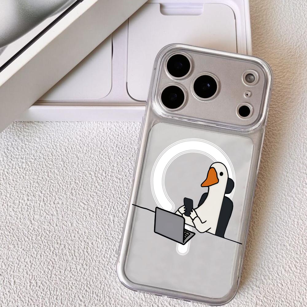 Cute Cartoon Duck Phone Case For iPhone 17 16 15 14 13 12 Pro Max Plus With Magnetic Crystal Clear Case Wireless Charge