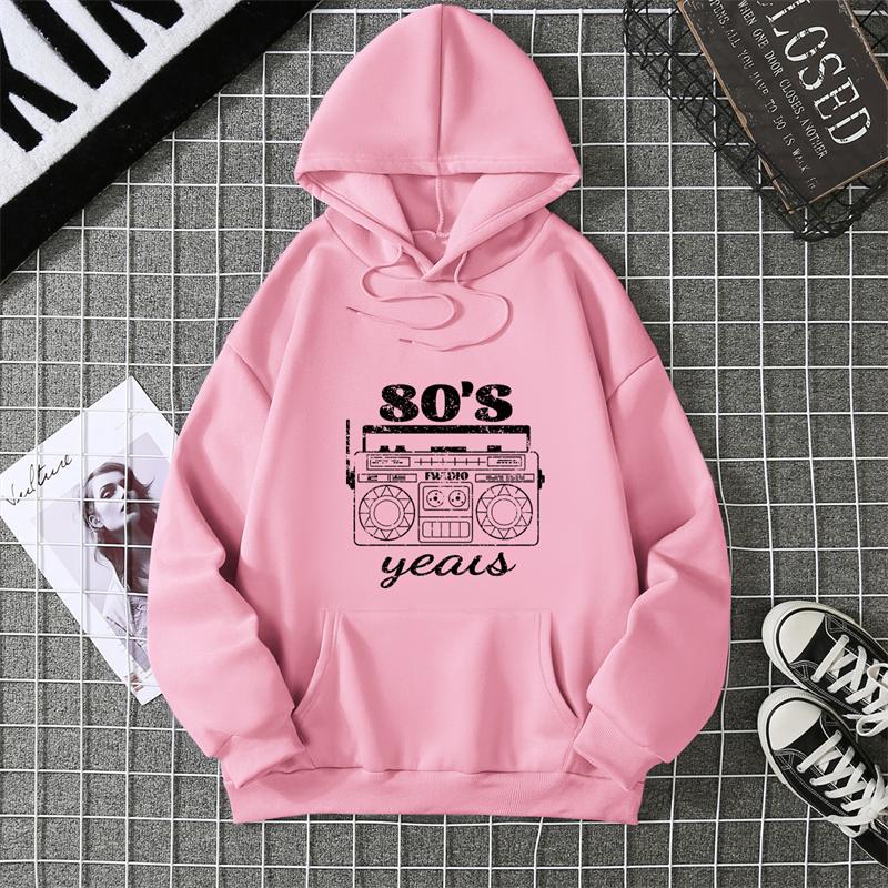 Radio Pattern Hoodie Womens Oversized Hoodie Fleece Vintage Tracksuit Fashion Long Sleeve Hip Hop Hooded Sweatshirt