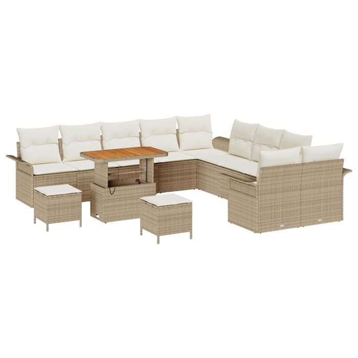 Ensemble de canapés de jardin 13 pièces avec coussins Beige Poly Rattan Acacia, Canapé de jardin 2 places avec coussins 3362196