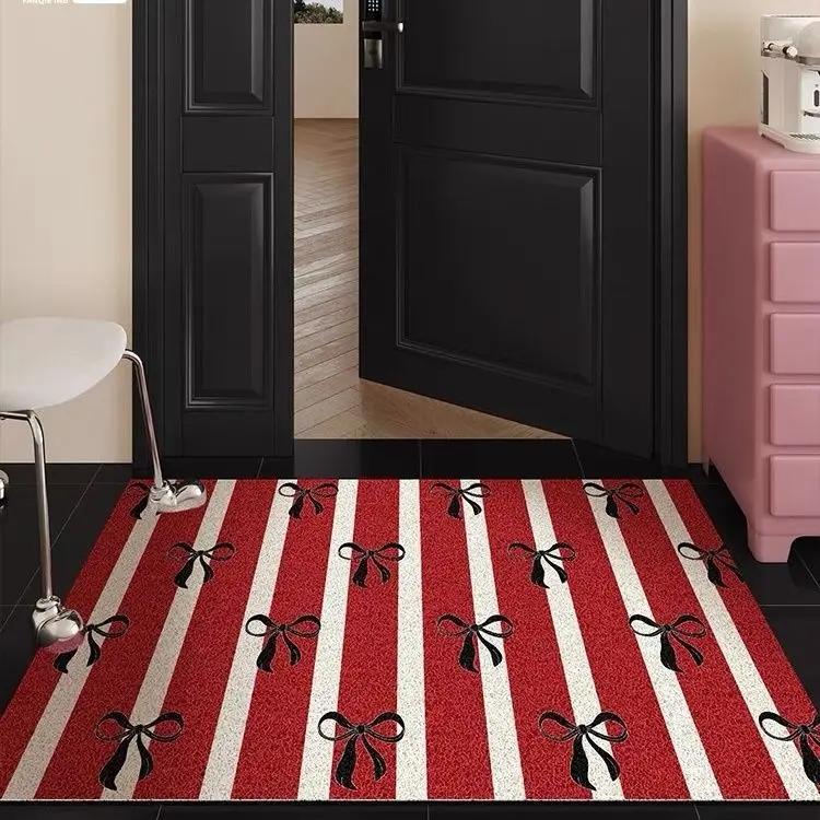 Bow Striped Carpet Girls Room Decoration Coil Rug Bedroom Decoration Simple Generous Bathroom Kitchen Balcony Anti Slip Mat