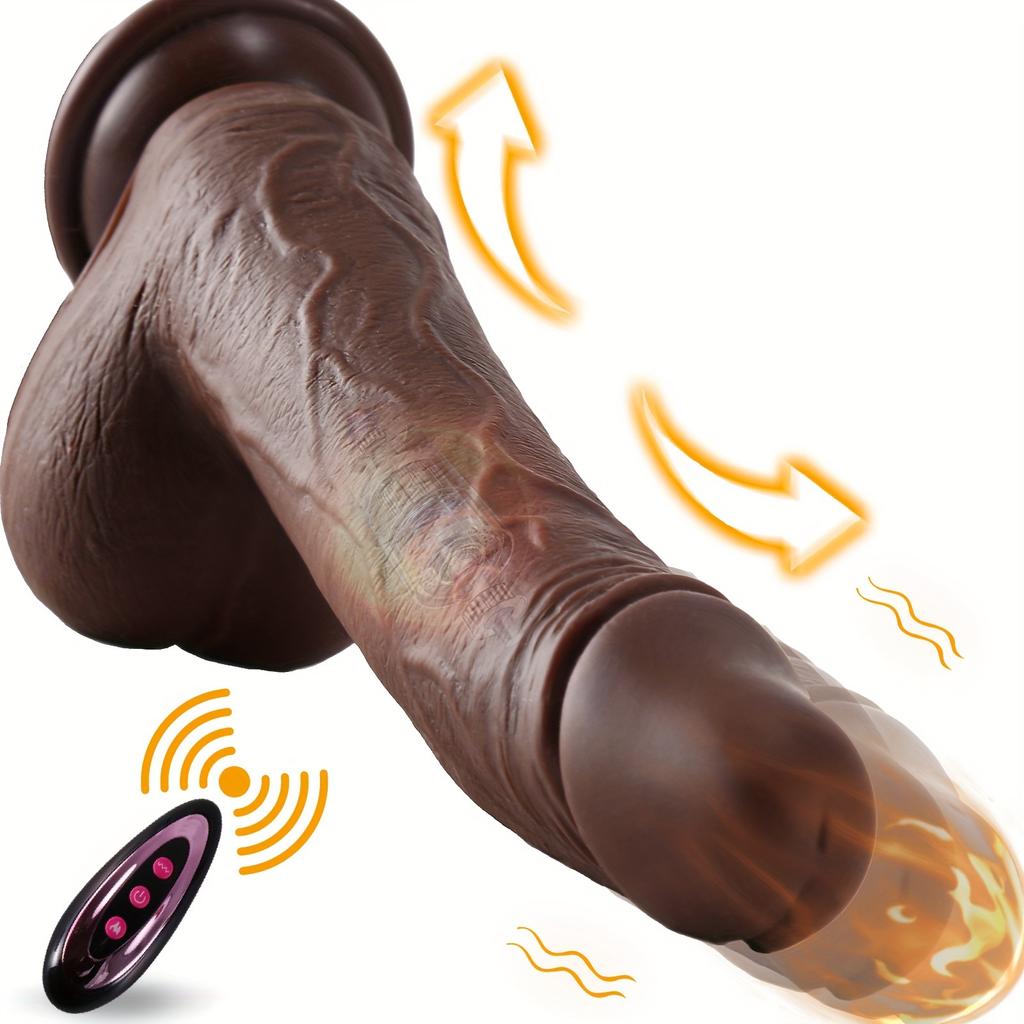 Thrusting Dildo Vibrator Sex Toys With Rotating Heating 9inch Realistic Coffee Telescopic Penis For Anal Clitoral G Spot Stimulation Silicone Dildos
